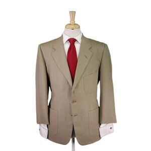 Edgar Pomeroy Bespoke Tailored Olive Tan Linen Patch Pocket Handmade Suit 38S